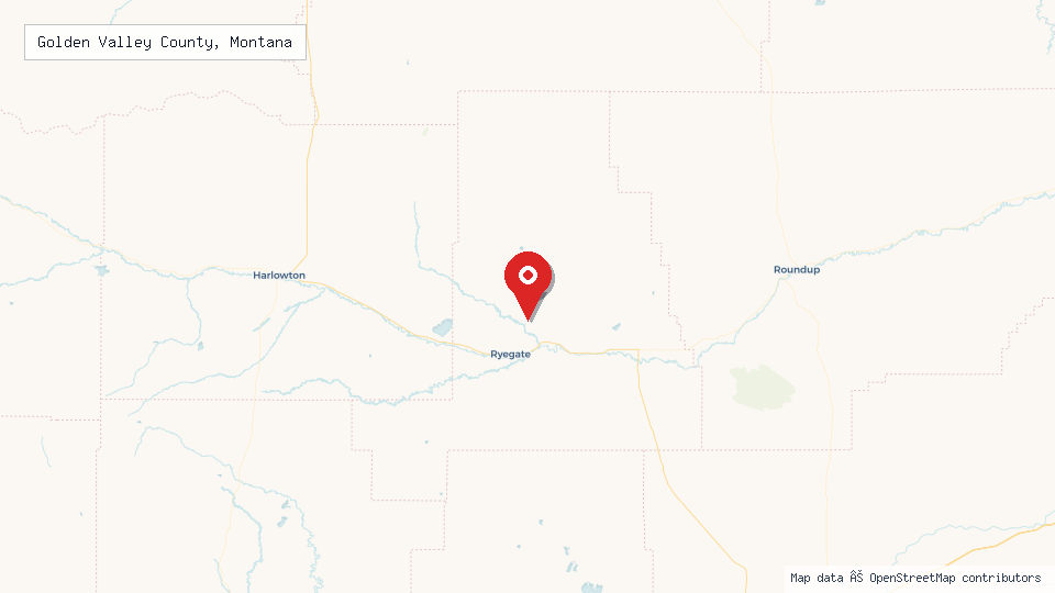 Street map of Golden Valley County, Montana with location pin