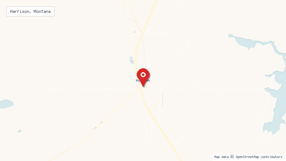 Street map of Harrison, Montana with location pin