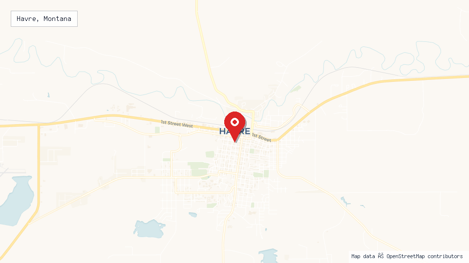 Street map of Havre, Montana with location pin