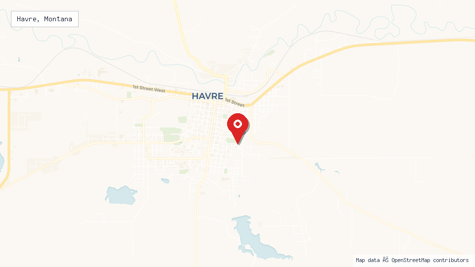 Street map of Havre, Montana with location pin