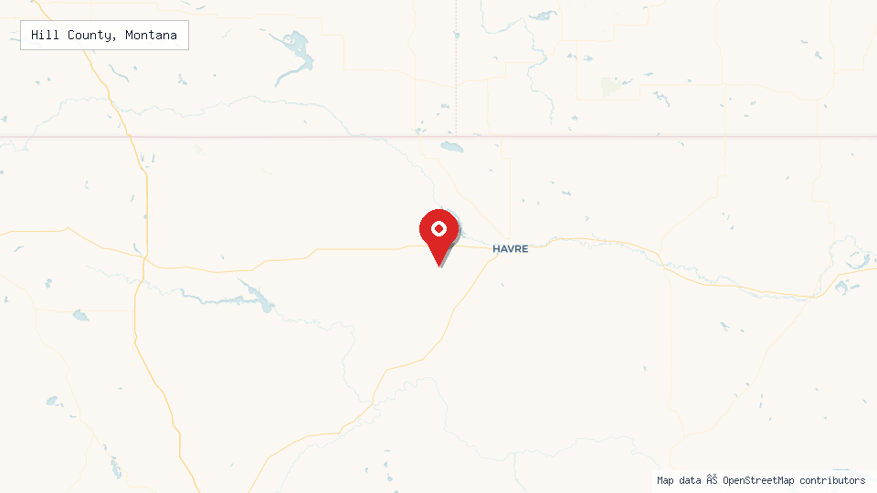 Street map of Hill County, Montana with location pin