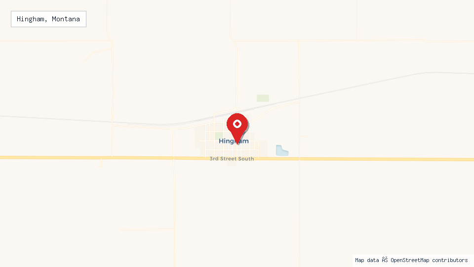 Street map of Hingham, Montana with location pin
