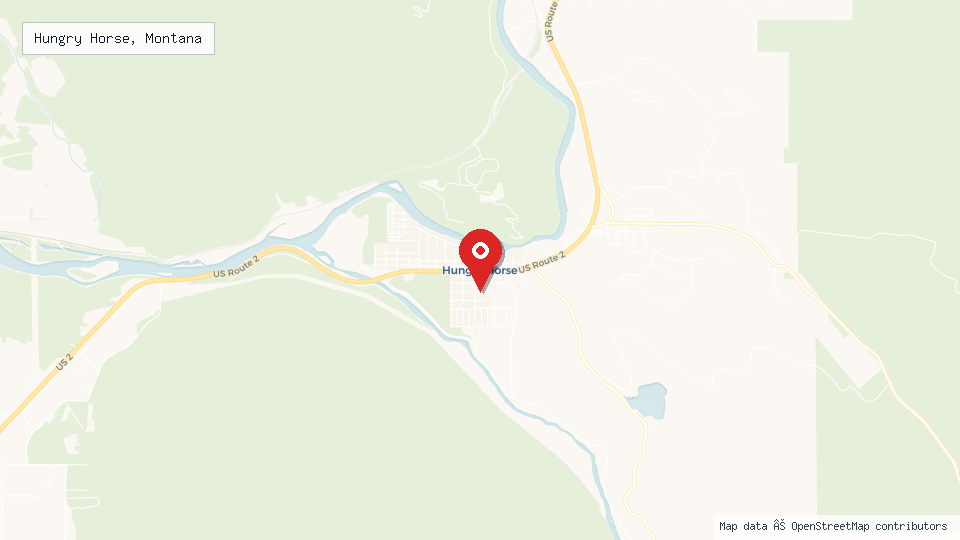 Street map of Hungry Horse, Montana with location pin
