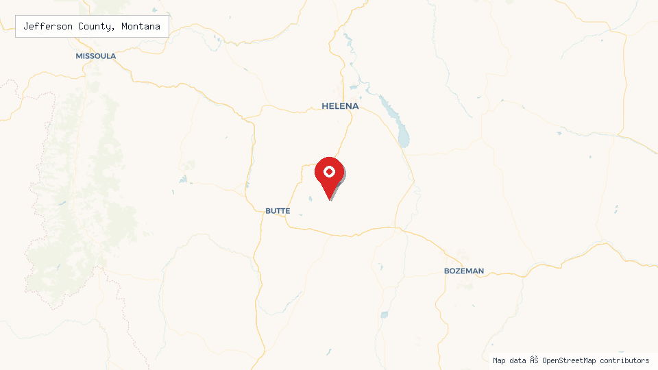 Street map of Jefferson County, Montana with location pin