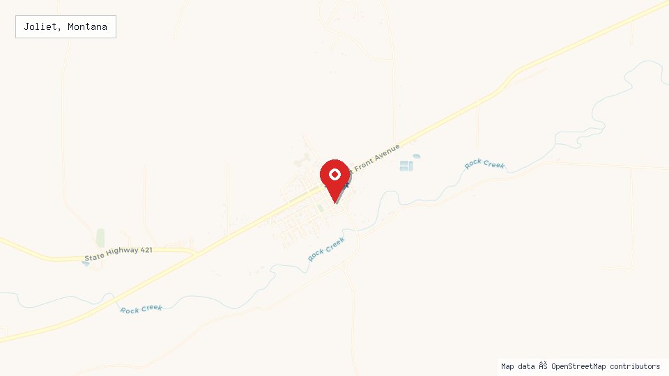 Street map of Joliet, Montana with location pin