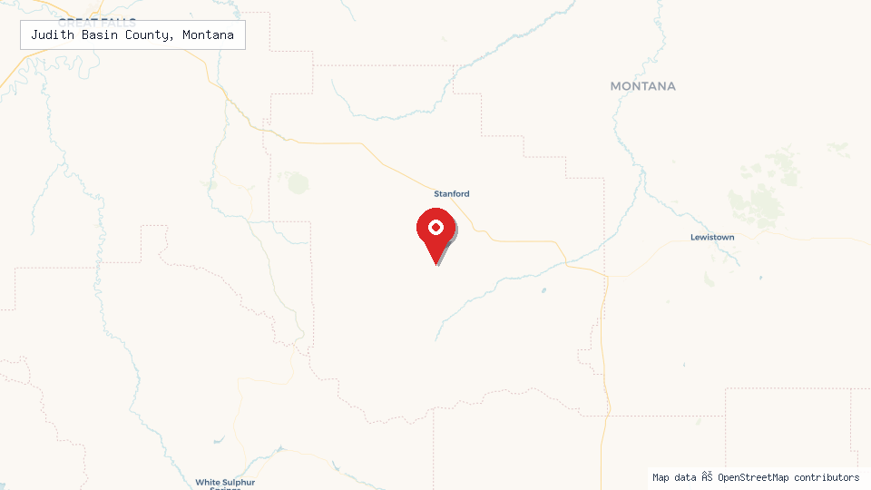 Street map of Judith Basin County, Montana with location pin