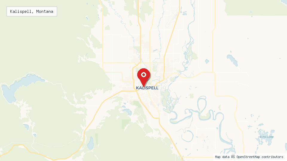 Street map of Kalispell, Montana with location pin
