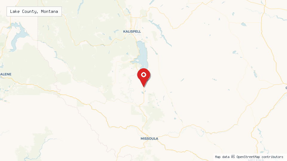 Street map of Lake County, Montana with location pin