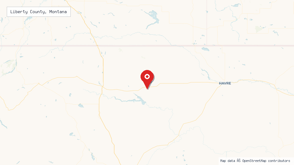 Street map of Liberty County, Montana with location pin