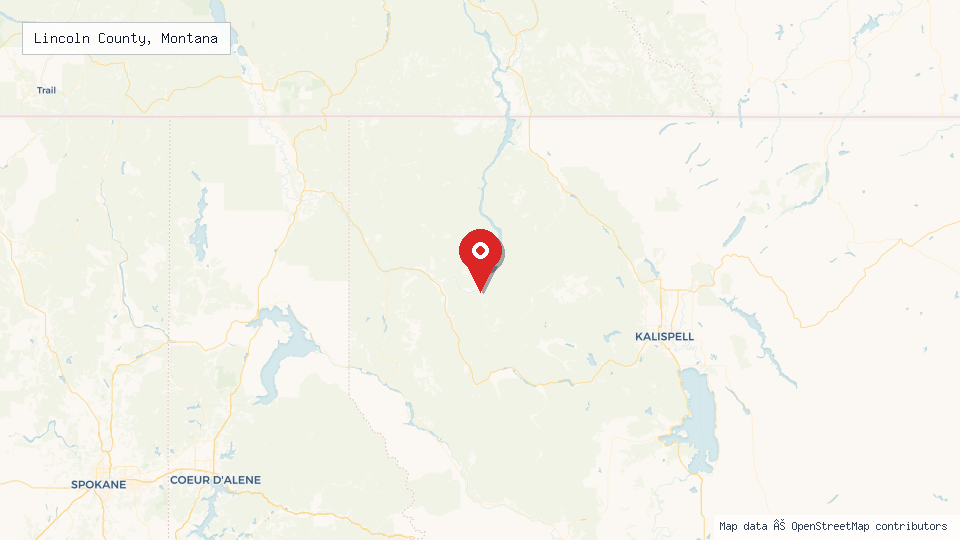 Street map of Lincoln County, Montana with location pin