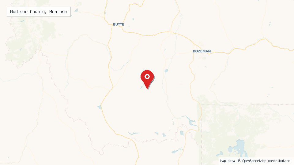 Street map of Madison County, Montana with location pin