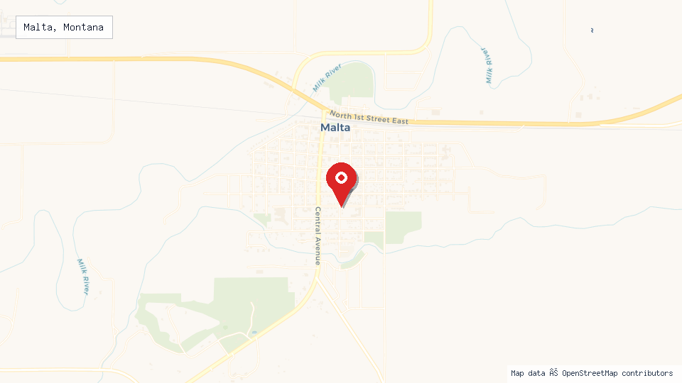 Street map of Malta, Montana with location pin
