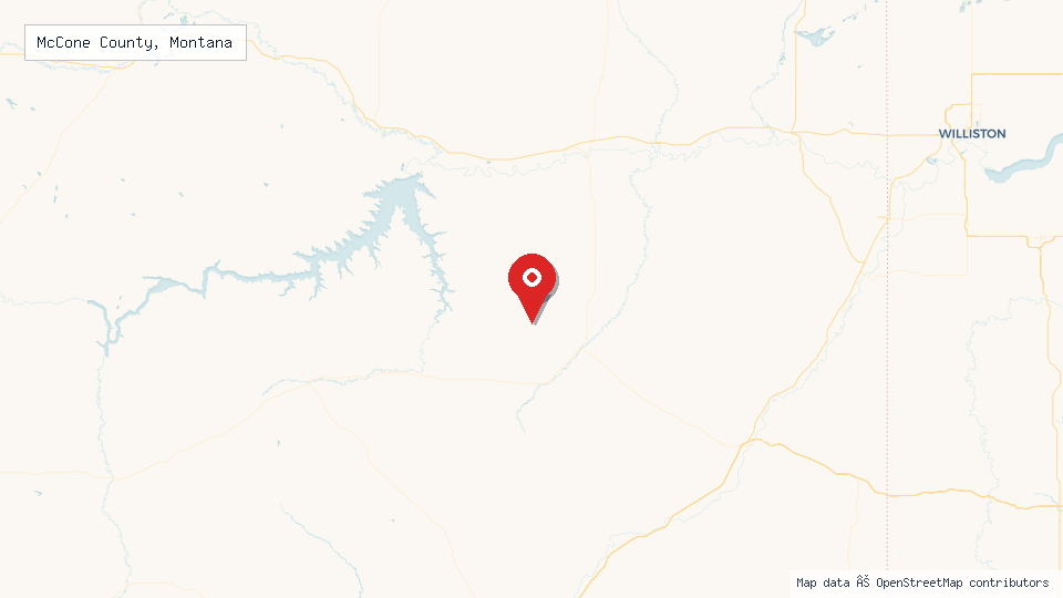Street map of McCone County, Montana with location pin