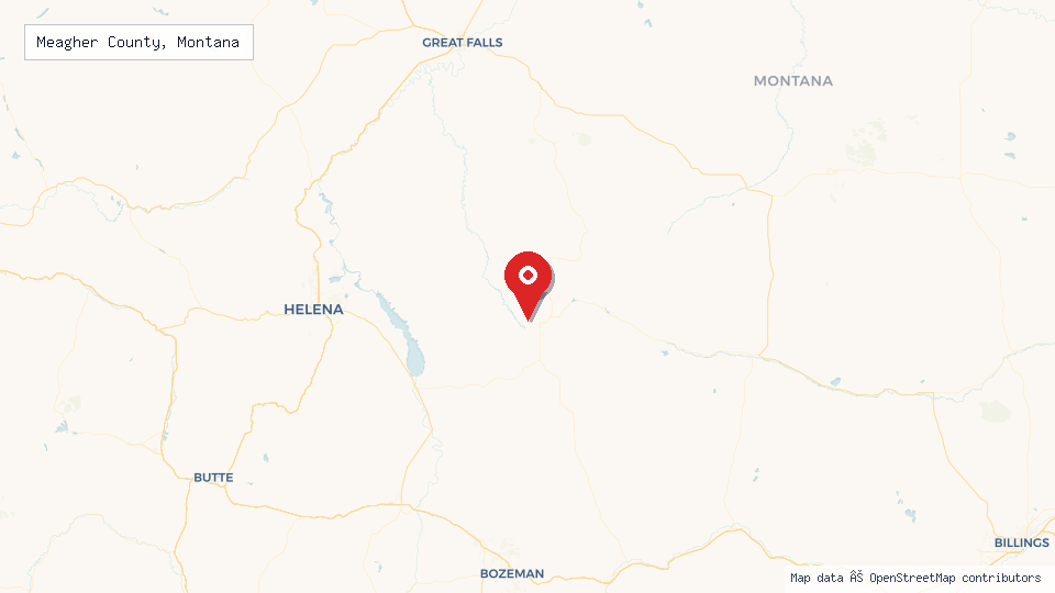 Street map of Meagher County, Montana with location pin