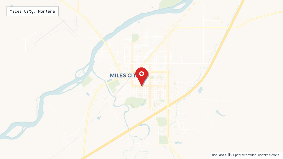 Street map of Miles City, Montana with location pin