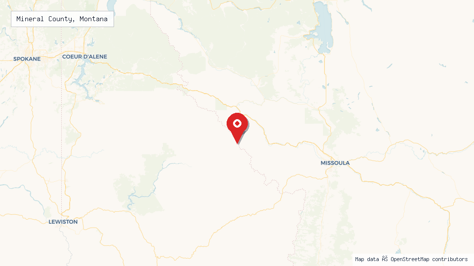 Street map of Mineral County, Montana with location pin