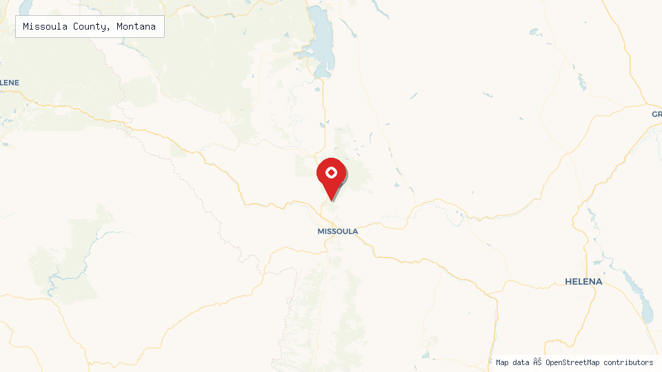 Street map of Missoula County, Montana with location pin