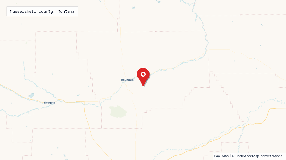 Street map of Musselshell County, Montana with location pin