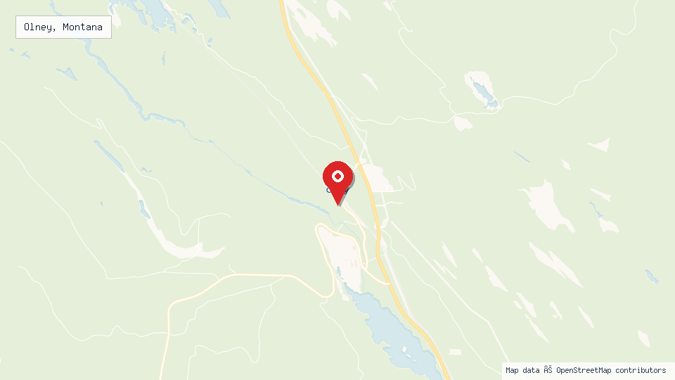 Street map of Olney, Montana with location pin