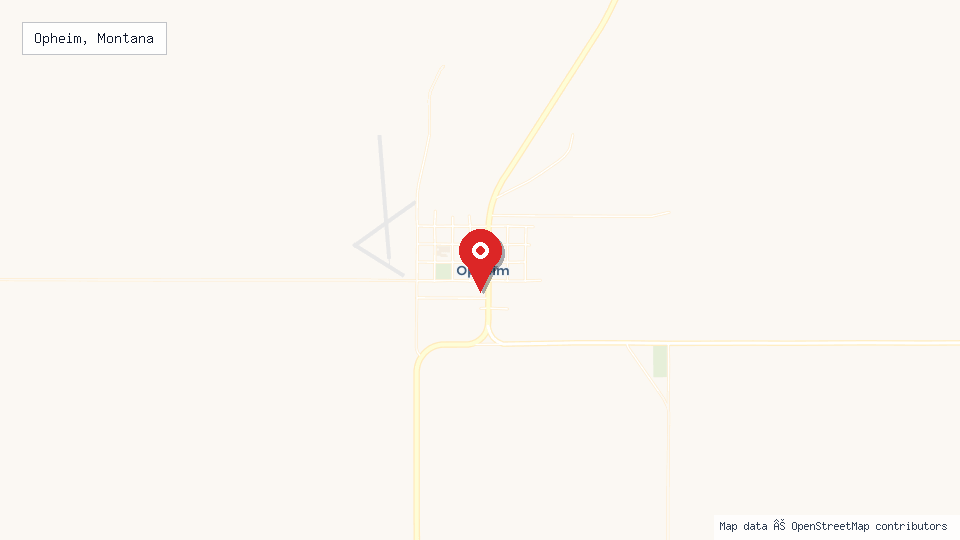 Street map of Opheim, Montana with location pin