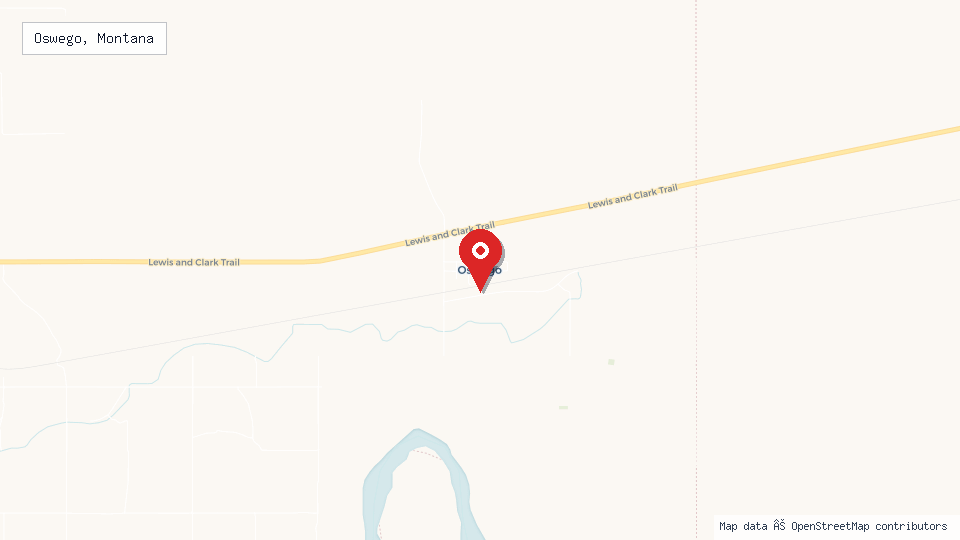 Street map of Oswego, Montana with location pin