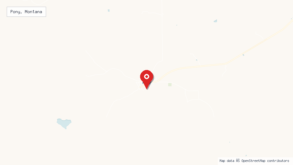 Street map of Pony, Montana with location pin