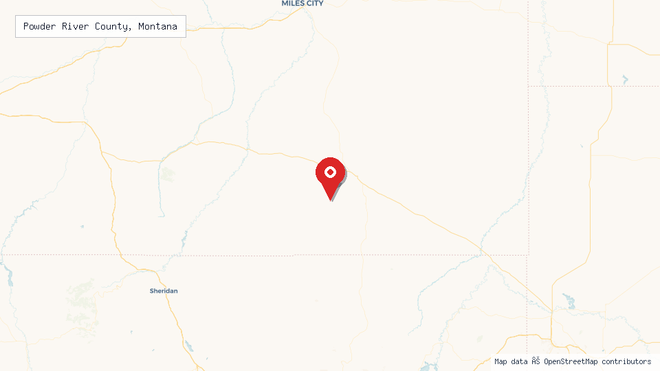 Street map of Powder River County, Montana with location pin