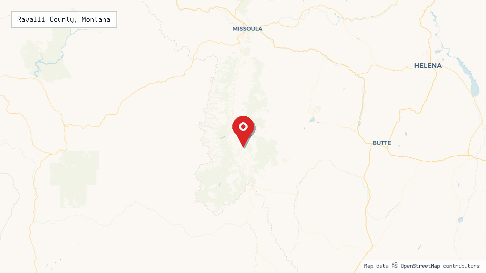 Street map of Ravalli County, Montana with location pin
