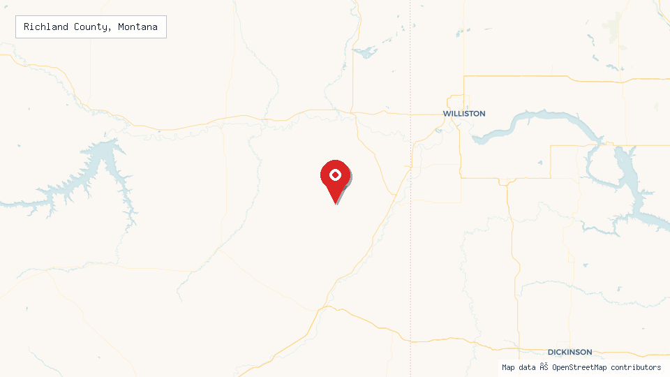 Street map of Richland County, Montana with location pin