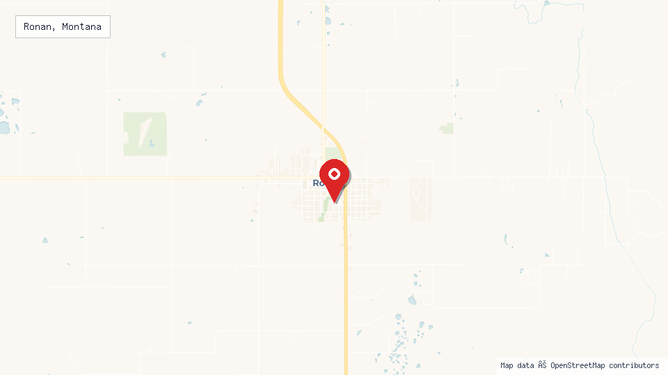 Street map of Ronan, Montana with location pin