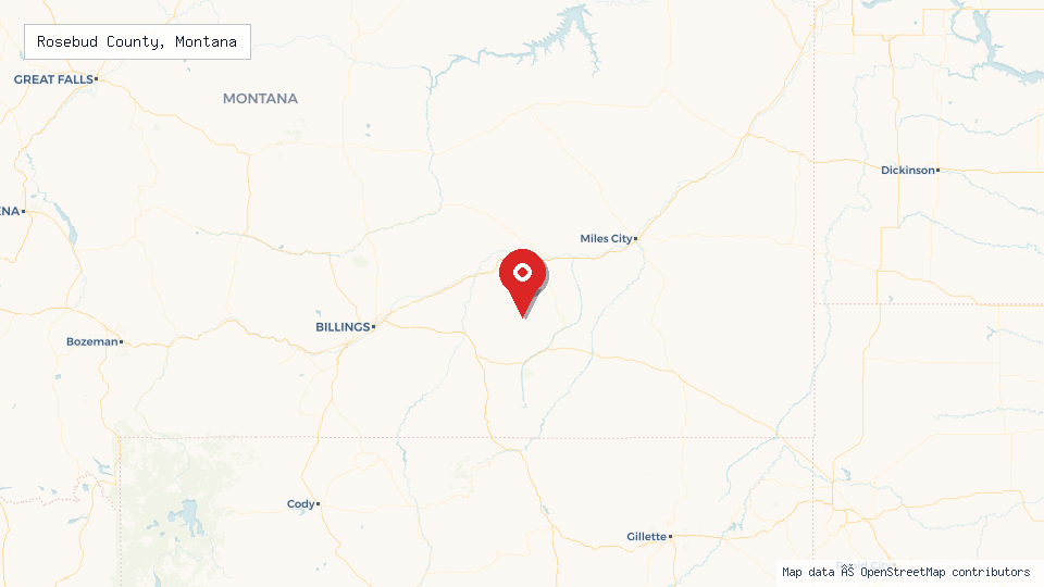 Street map of Rosebud County, Montana with location pin