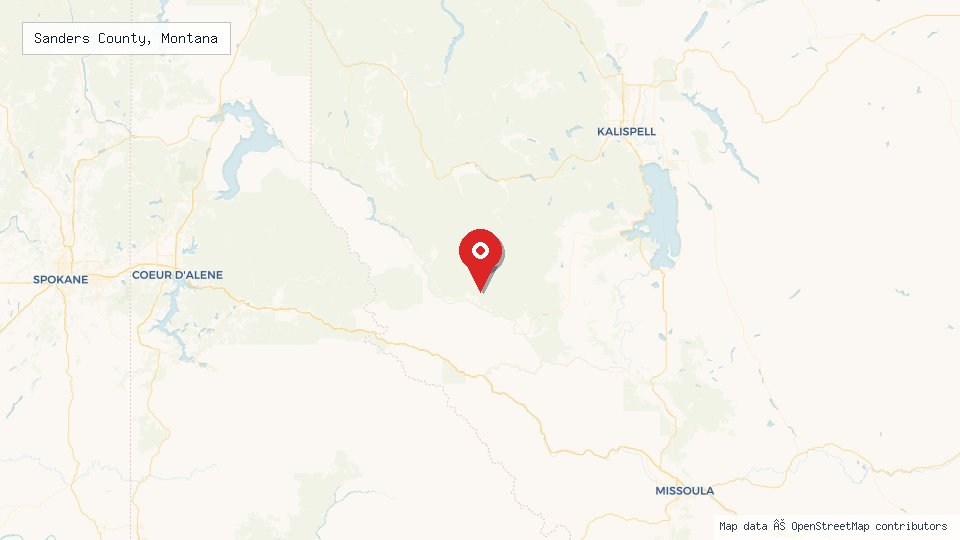 Street map of Sanders County, Montana with location pin