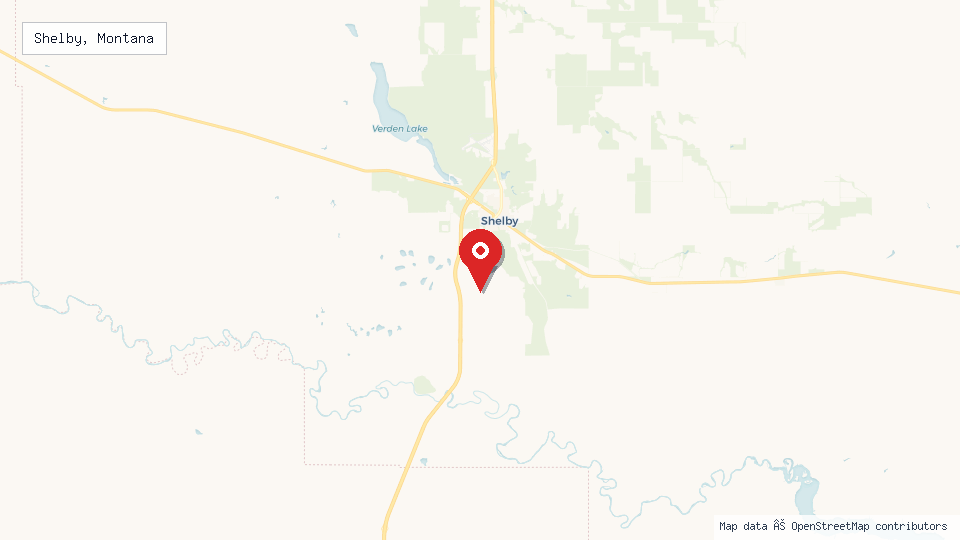 Street map of Shelby, Montana with location pin