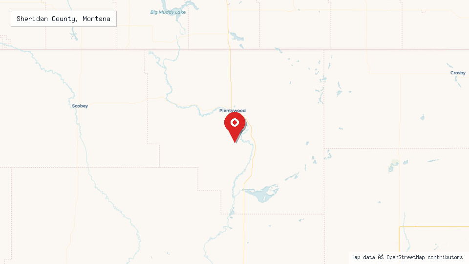 Street map of Sheridan County, Montana with location pin