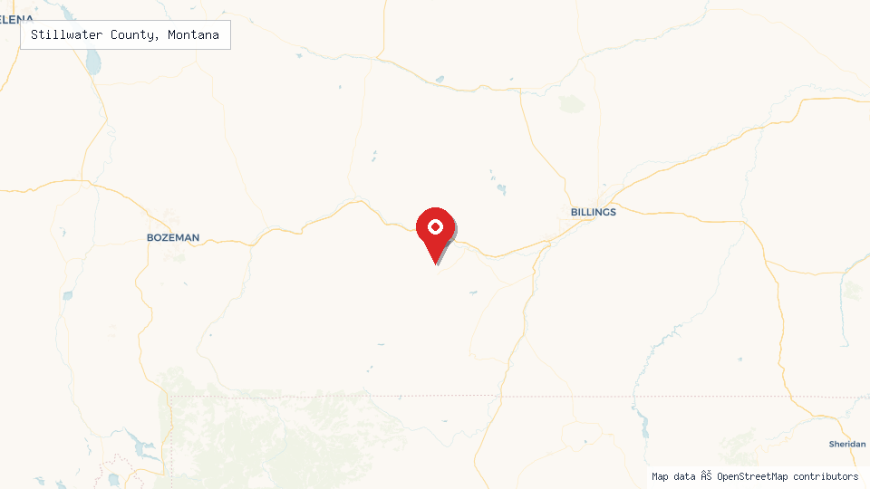 Street map of Stillwater County, Montana with location pin