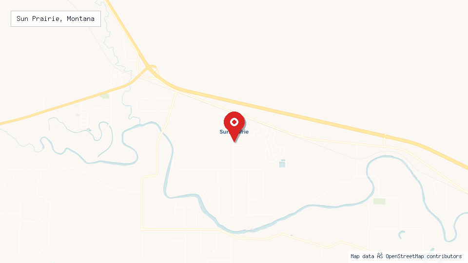 Street map of Sun Prairie, Montana with location pin