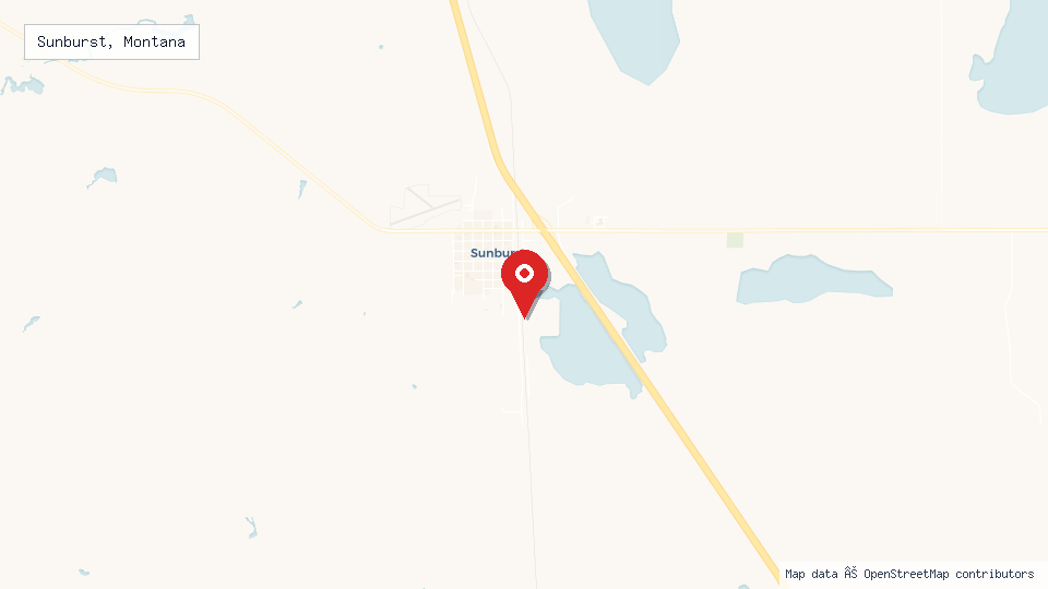 Street map of Sunburst, Montana with location pin