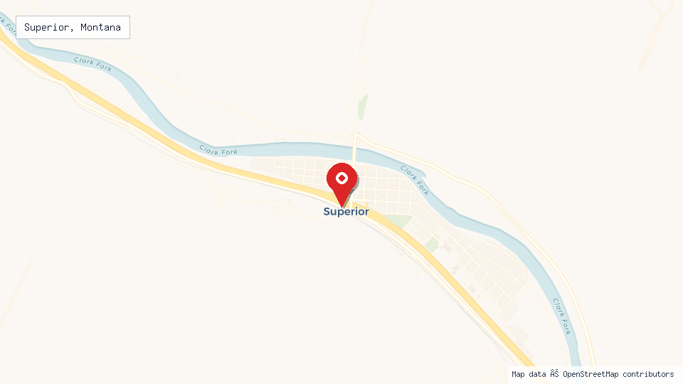 Street map of Superior, Montana with location pin