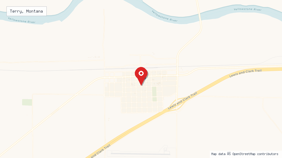 Street map of Terry, Montana with location pin
