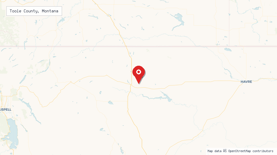 Street map of Toole County, Montana with location pin