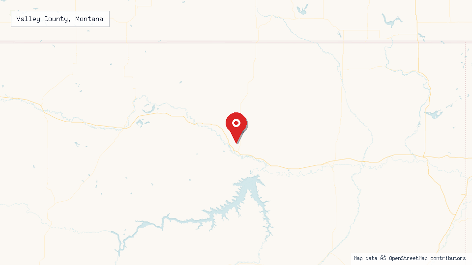 Street map of Valley County, Montana with location pin