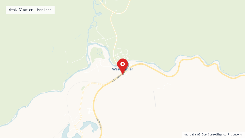 Street map of West Glacier, Montana with location pin