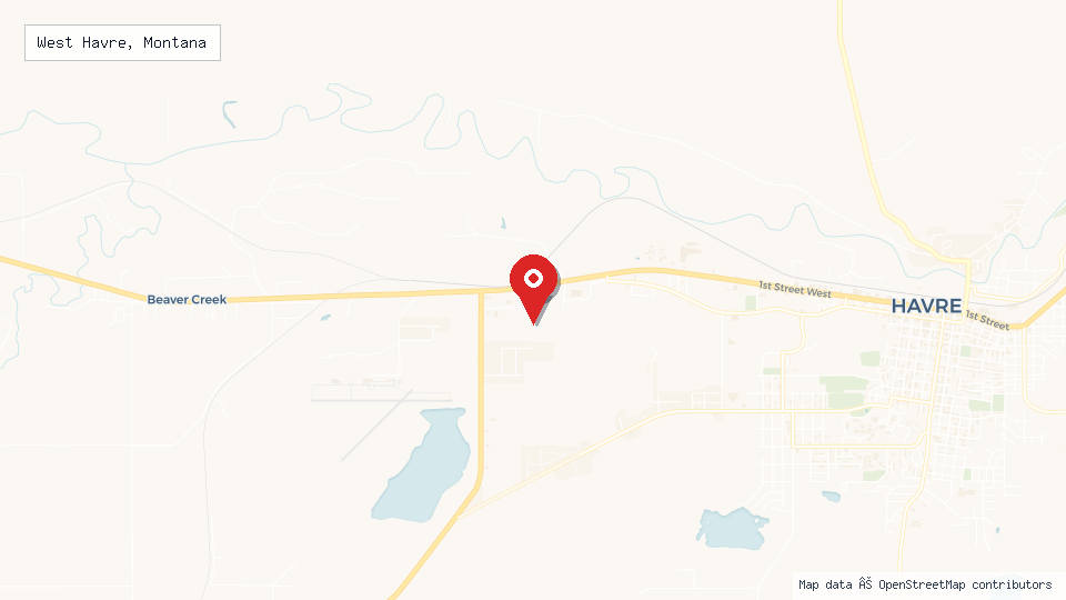 Street map of West Havre, Montana with location pin