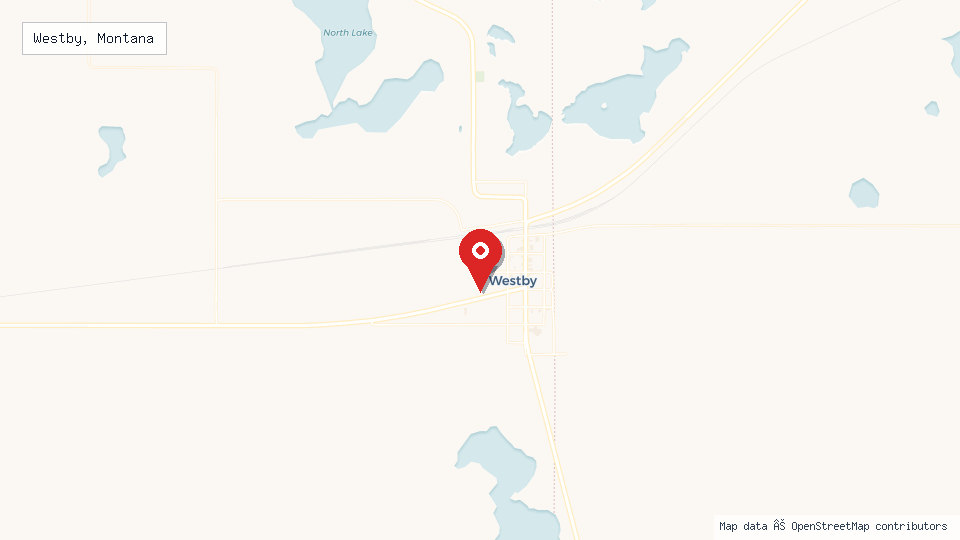 Street map of Westby, Montana with location pin