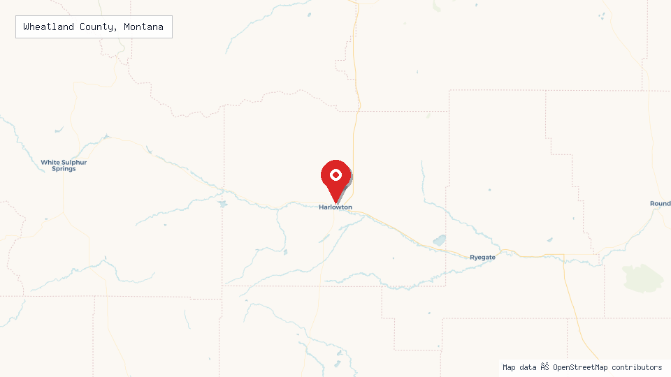 Street map of Wheatland County, Montana with location pin