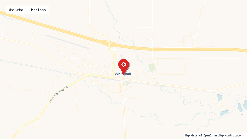 Street map of Whitehall, Montana with location pin