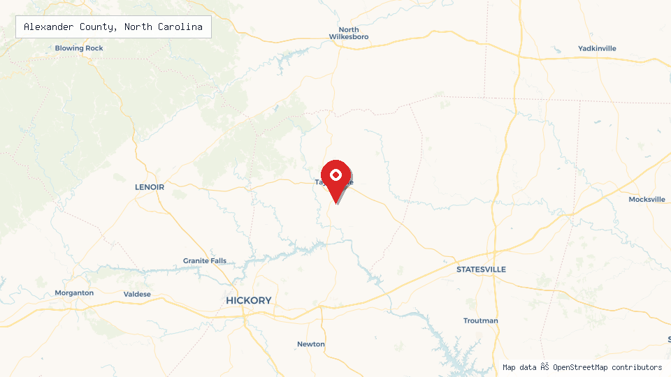 Street map of Alexander County, North Carolina with location pin