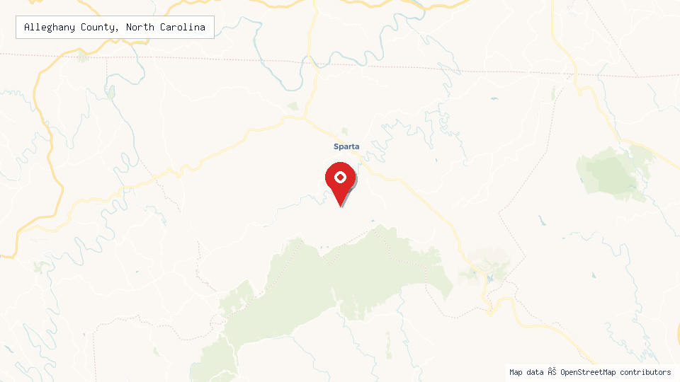 Street map of Alleghany County, North Carolina with location pin