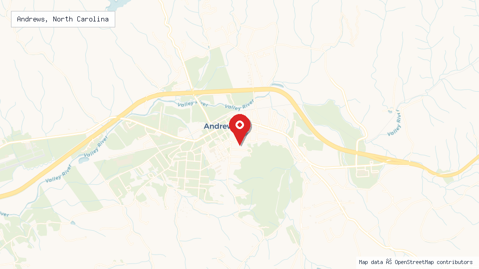 Street map of Andrews, North Carolina with location pin