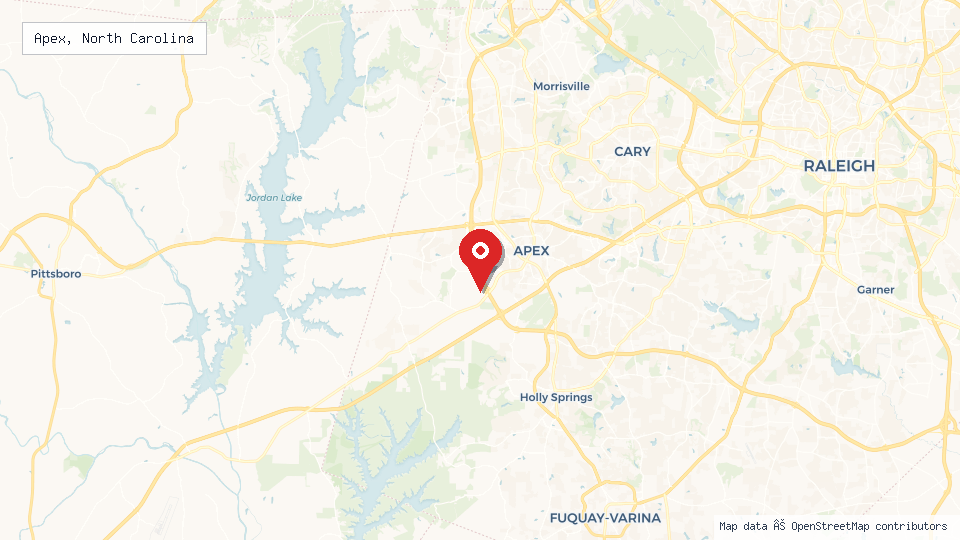 Street map of Apex, North Carolina with location pin